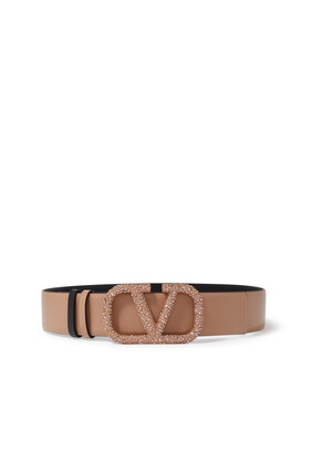 حزام فالنتينو غافاني بإبزيم شعار حرف V مرصع بالكريستال